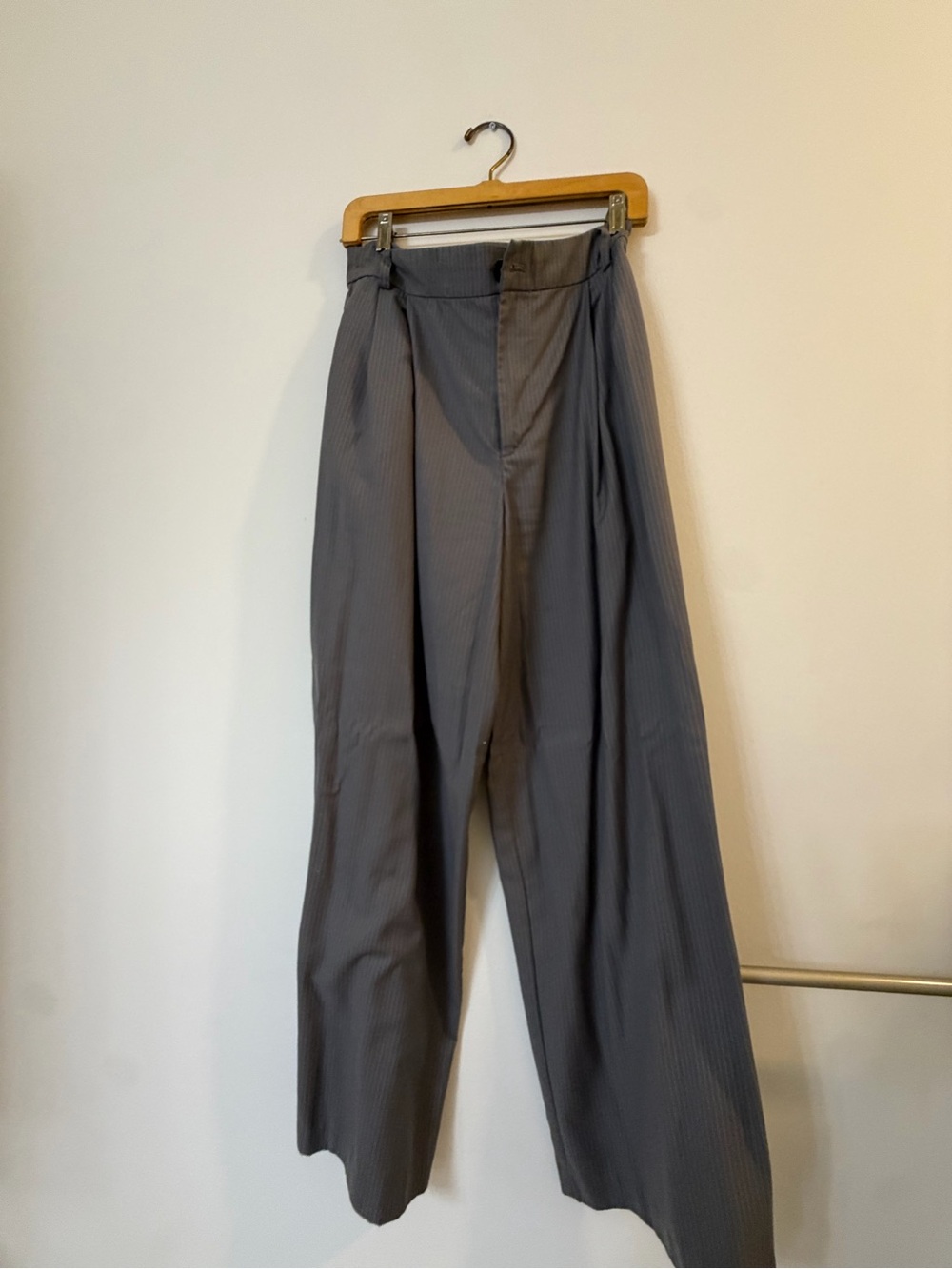 Zara Men's Wide-Leg Pinstripe Trousers - Charcoal